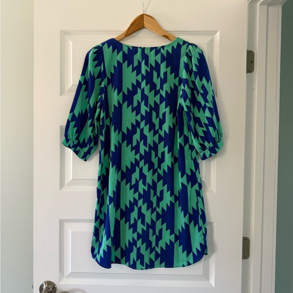 Blue Rain EUC Geometric Mini Dress in Blue & Green size S - Picture 2 of 4